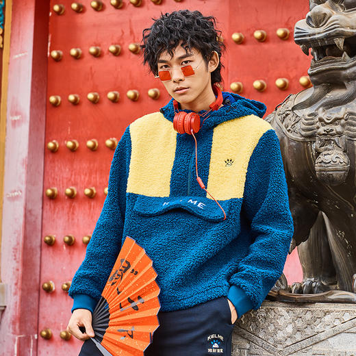 卡尔美男士运动卫衣半开襟羊羔绒连帽外套 商品图1