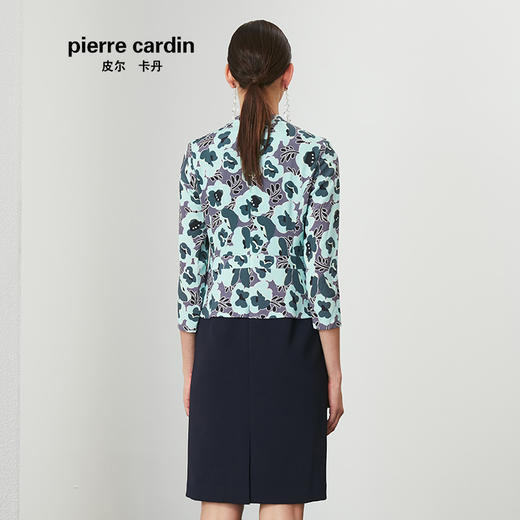 皮尔卡丹女春季新款绿色碎花假两件连衣裙V领一步裙P01DL15G3
 商品图2