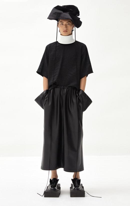 MAISON SANS TITRE 黑色小羊皮腰部抽带半裙 SS20ST09MA05BK01 商品图1