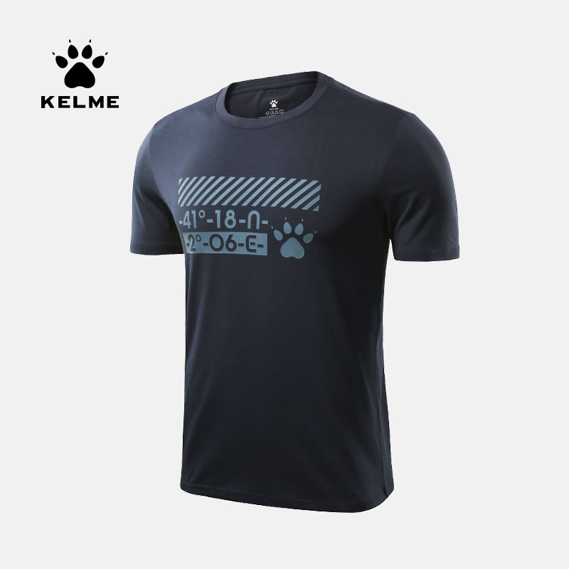 卡尔美夏季运动短袖男士舒适纯棉印花圆领休闲T恤上衣