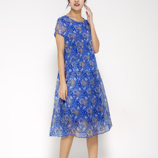 丁摩 真丝连衣裙木耳边印花时尚海边度假桑蚕丝连衣裙20-77DB399240531 商品图0