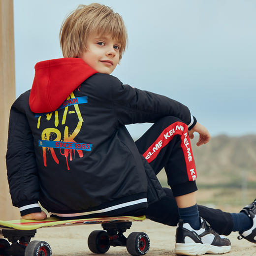 kelme（kids）童装男童棒球领棉衣新款烫画开衫拉链外套上衣, 商品图2
