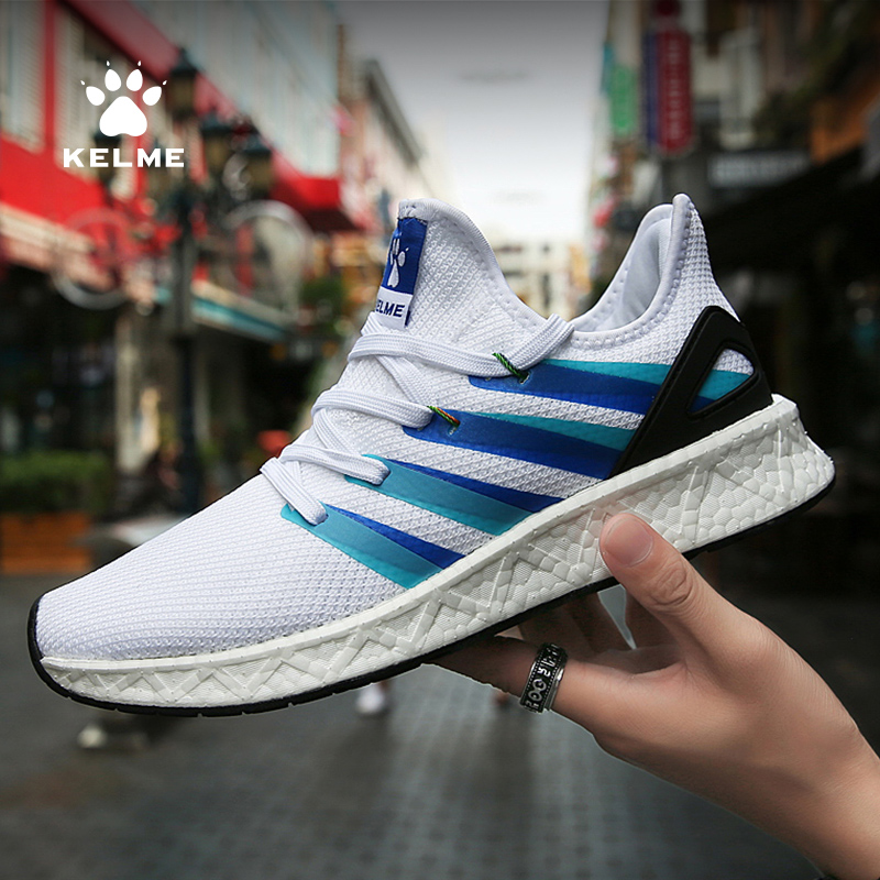 卡尔美飞织运动鞋男春夏季透气白色旅行休闲鞋爆米花跑步鞋