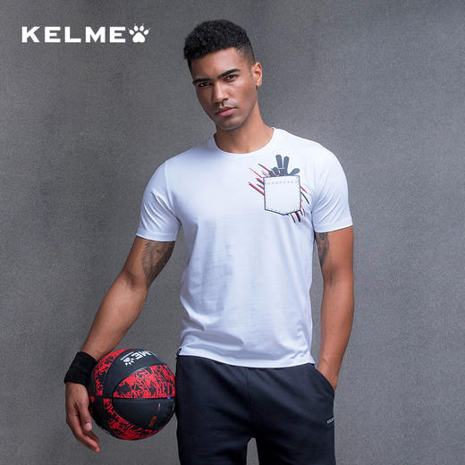 卡尔美 篮球T恤男子运动休闲服吸湿纯棉圆领短袖印花文化衫 商品图1