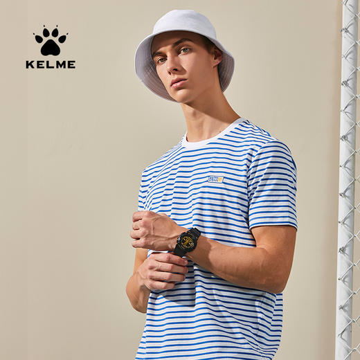 卡尔美局座联名款夏男短袖T恤秋上衣海军条纹休闲时尚短袖 商品图1