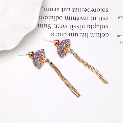 个性925银针中国风 折扇镶钻珍珠流苏气质耳环女时尚饰品气质耳饰 商品图1