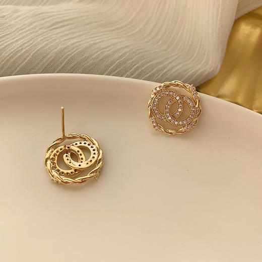 潮双圈耳钉通勤耳环女网红耳饰时尚饰品S925纯银针耳饰品 商品图3