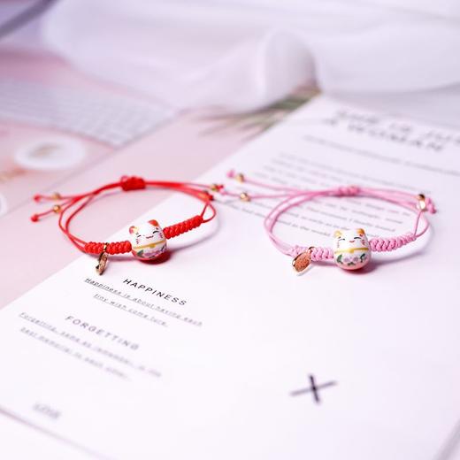 简约可爱陶瓷红绳手链女清新学生手工编织招财猫手串女时尚饰品 商品图1