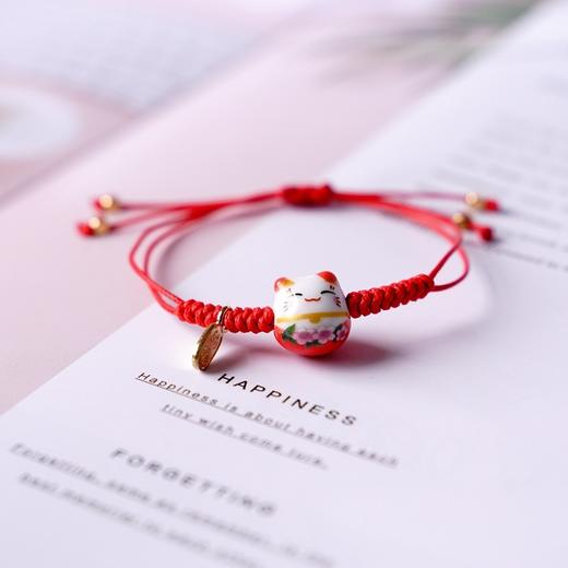 简约可爱陶瓷红绳手链女清新学生手工编织招财猫手串女时尚饰品 商品图0