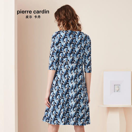 皮尔卡丹女装春季新款蓝色碎花连衣裙圆领A字裙P94DL28L3
 商品图2