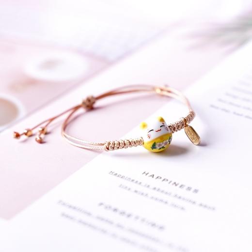 简约可爱陶瓷红绳手链女清新学生手工编织招财猫手串女时尚饰品 商品图4