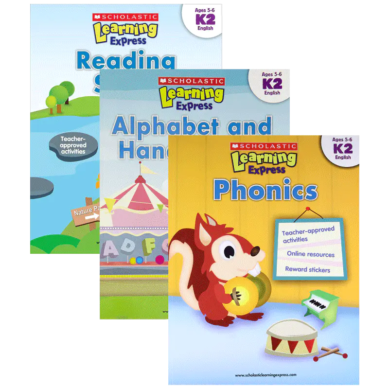 学乐学习列车练习册3册英文原版儿童读物美国幼儿英语教材字母与书写 自然拼读 阅读能力scholastic Learning Express K2