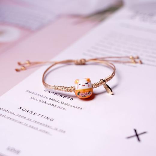 简约可爱陶瓷红绳手链女清新学生手工编织招财猫手串女时尚饰品 商品图5