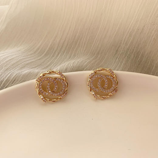 潮双圈耳钉通勤耳环女网红耳饰时尚饰品S925纯银针耳饰品 商品图5