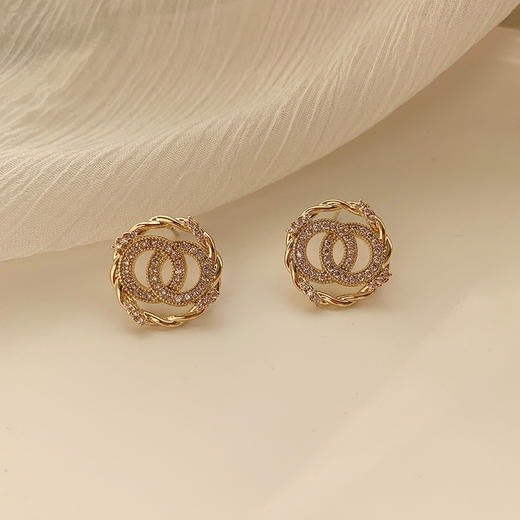 潮双圈耳钉通勤耳环女网红耳饰时尚饰品S925纯银针耳饰品 商品图0