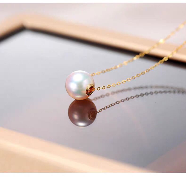 美裕珍珠 欣心18k金天然日本akoya海水珍珠锁骨链坠