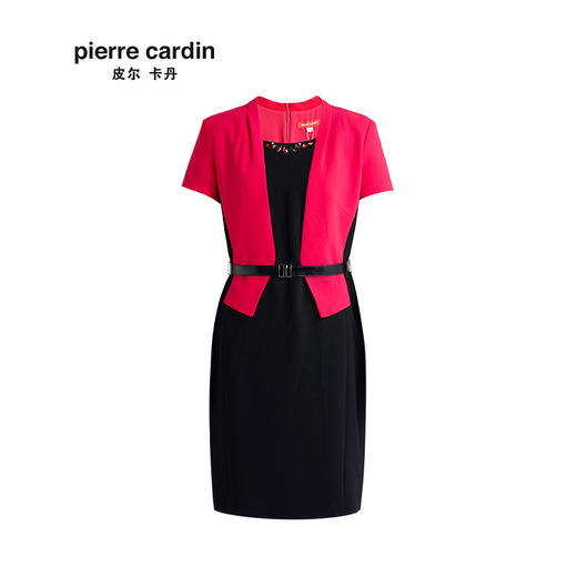 皮尔卡丹女装夏季新款黑红色假两件连衣裙时尚短袖AB配裙子女
 商品图4