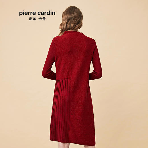 皮尔卡丹女秋冬新款红色拼接针织连衣裙小立领气质宽松一步裙
 商品图2