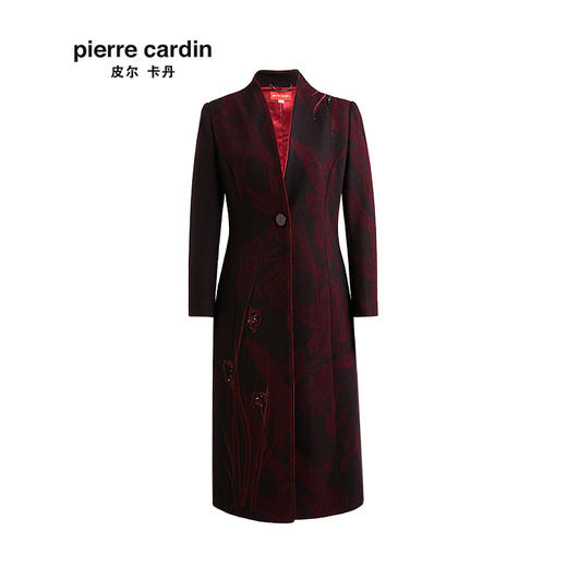 皮尔卡丹女装大衣酒红色绣花长款气质高级感羊毛呢外套P84CL15T0
 商品图4