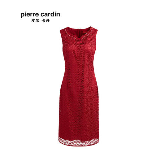 皮尔卡丹女装季新款红色无袖圆领连衣裙气质时尚A字裙女
 商品图4
