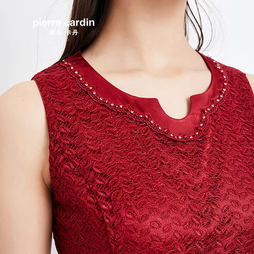 皮尔卡丹女装季新款红色无袖圆领连衣裙气质时尚A字裙女
 商品图3