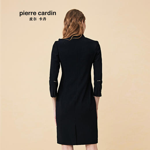 皮尔卡丹女秋季藏蓝色V领绣花长袖连衣裙气质V领淑女裙P83DL01N0
 商品图2