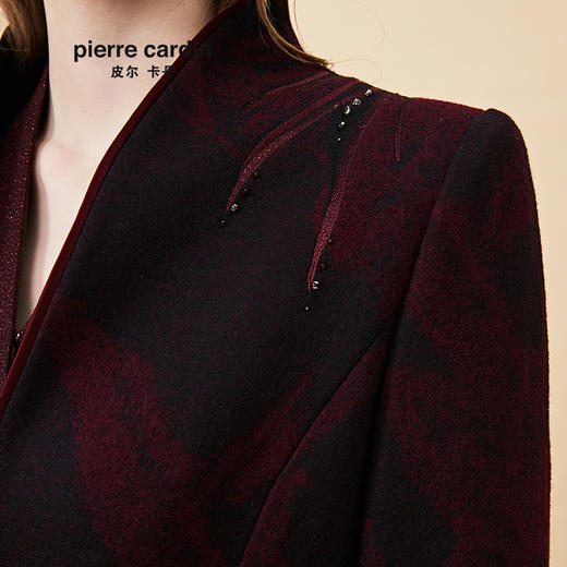 皮尔卡丹女装大衣酒红色绣花长款气质高级感羊毛呢外套P84CL15T0
 商品图3