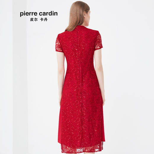 皮尔卡丹女装夏季新款红色短袖V领裙子喜庆婚礼婆婆装连衣裙
 商品图2