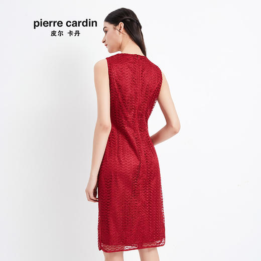 皮尔卡丹女装季新款红色无袖圆领连衣裙气质时尚A字裙女
 商品图2
