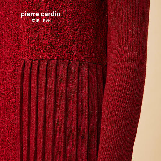 皮尔卡丹女秋冬新款红色拼接针织连衣裙小立领气质宽松一步裙
 商品图3