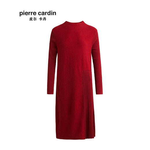 皮尔卡丹女秋冬新款红色拼接针织连衣裙小立领气质宽松一步裙
 商品图4