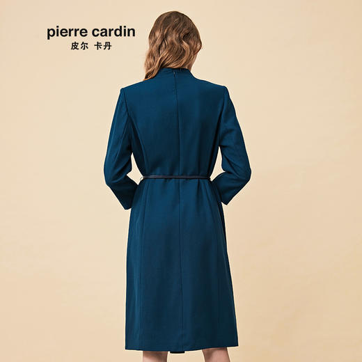 皮尔卡丹女装秋冬季新款蓝色长袖含羊毛连衣裙时尚收腰V领A字裙
 商品图2