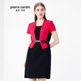 皮尔卡丹女装夏季新款黑红色假两件连衣裙时尚短袖AB配裙子女
