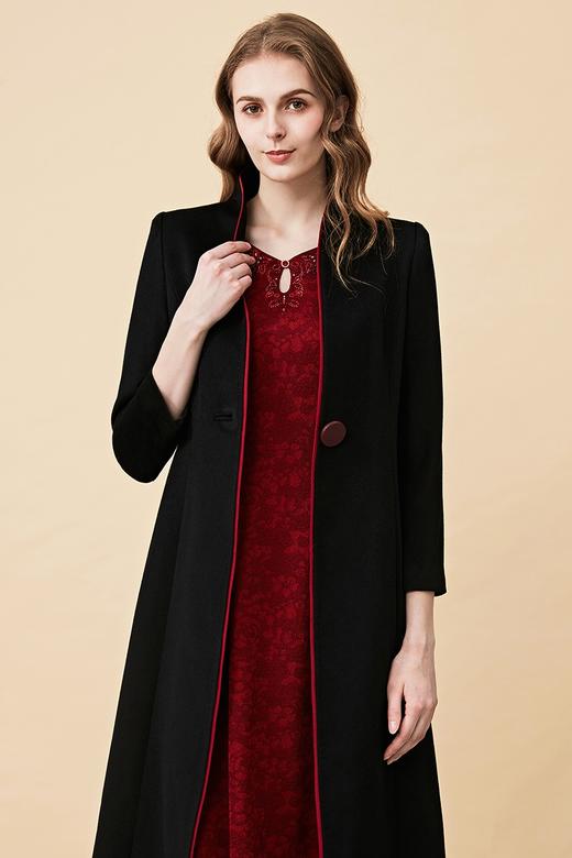 皮尔卡丹女装大衣黑色立领高级感羊绒呢子大衣外套6414C6944A190
 商品图5