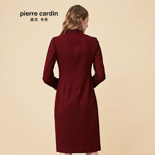 皮尔卡丹女2019秋季新款酒红色长袖连衣裙端庄高贵气质法式一步裙P84DL08T0 商品图2