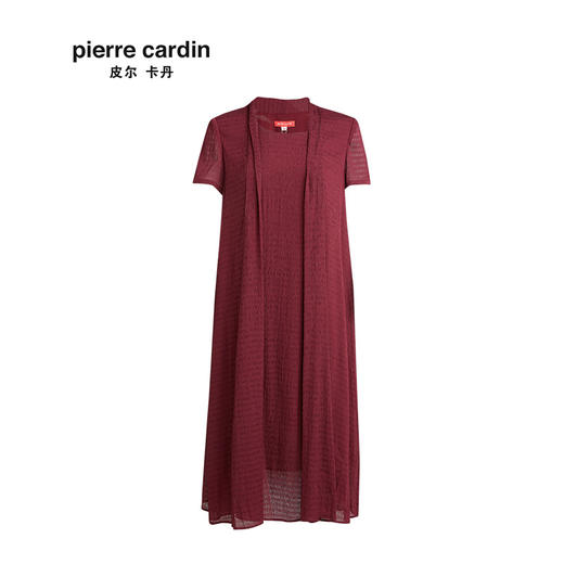 皮尔卡丹女装夏季新款暗红色中长款短袖连衣裙时尚个性裙子女
 商品图4