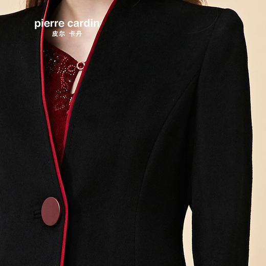 皮尔卡丹女装大衣黑色立领高级感羊绒呢子大衣外套6414C6944A190
 商品图3