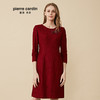 皮尔卡丹女装2019秋冬新款红色长袖含羊毛连衣裙圆领收腰包臀裙7424E7986250 商品缩略图0