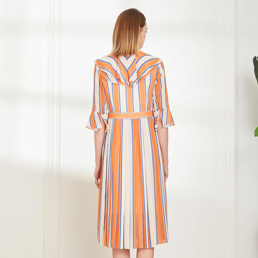 QG8A5斯尔丽夏季新品时尚优雅条纹纽扣修身短袖中长款连衣裙 商品图1