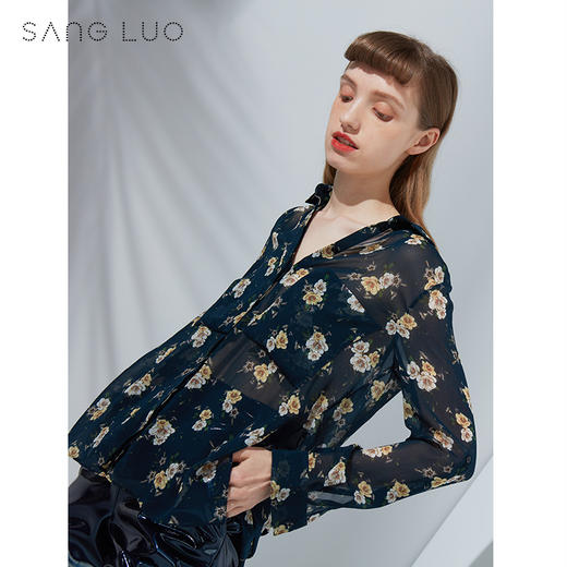 【积分兑换】小花卉印花衬衫SANGLUO桑罗桑蚕丝休闲长袖上衣女 商品图2