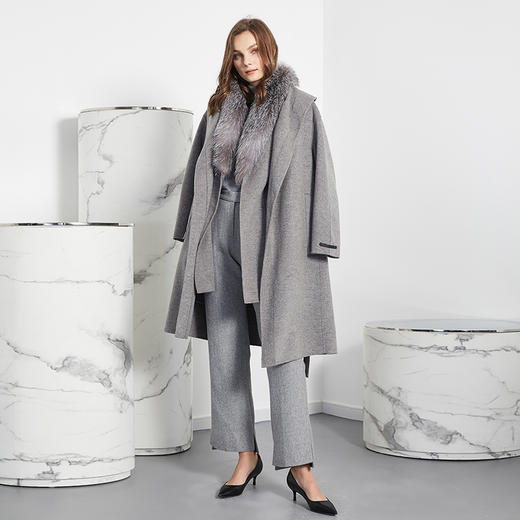 PH90A瑟俪新款两件套大狐狸毛领内外两穿长款羊毛呢大衣 商品图1
