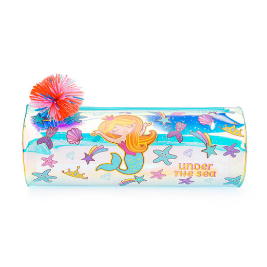 百丽儿童可爱印花圆筒笔袋笔盒