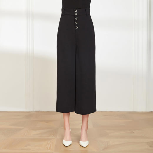 PE3A1斯尔丽夏季新品丝质排扣高腰宽松阔腿裤 商品图0