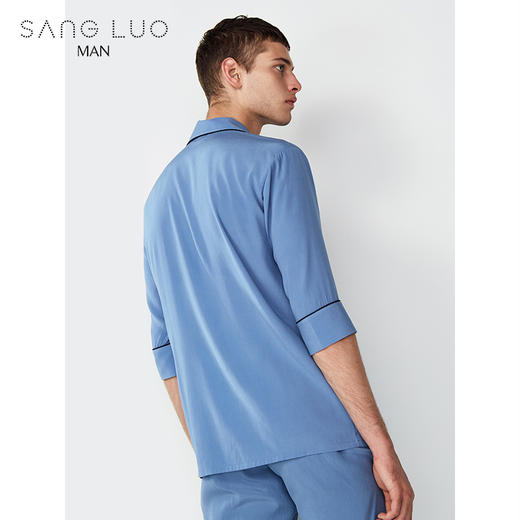 简约撞色睡衣套装SANGLUO桑罗七分袖桑蚕丝家居服男 商品图4