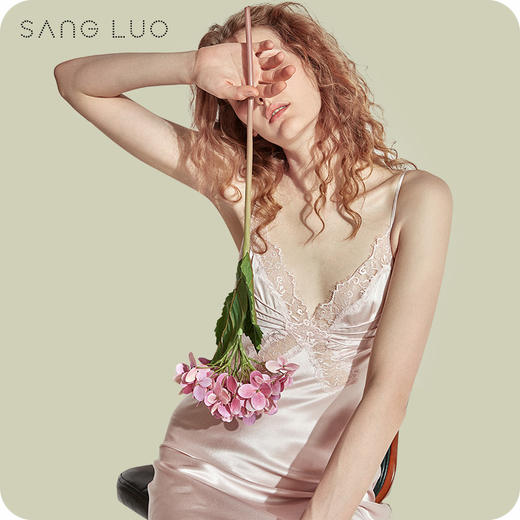 情人节礼物性感蕾丝吊带裙SANGLUO桑罗桑蚕丝修身睡裙女 商品图1