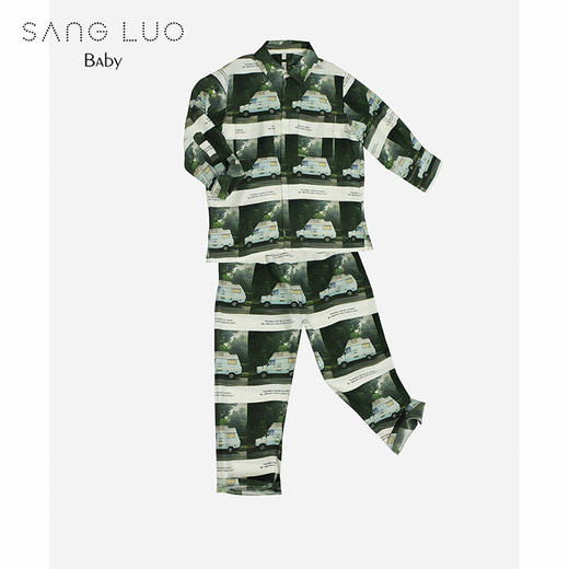SANGLUO男童汽车印花舒适柔软桑蚕丝儿童睡衣套装 商品图1
