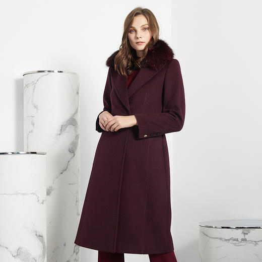 ND90X瑟俪新款奢华风狐狸毛领收腰长款羊毛大衣 商品图1