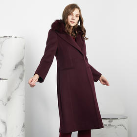 ND90X瑟俪新款奢华风狐狸毛领收腰长款羊毛大衣