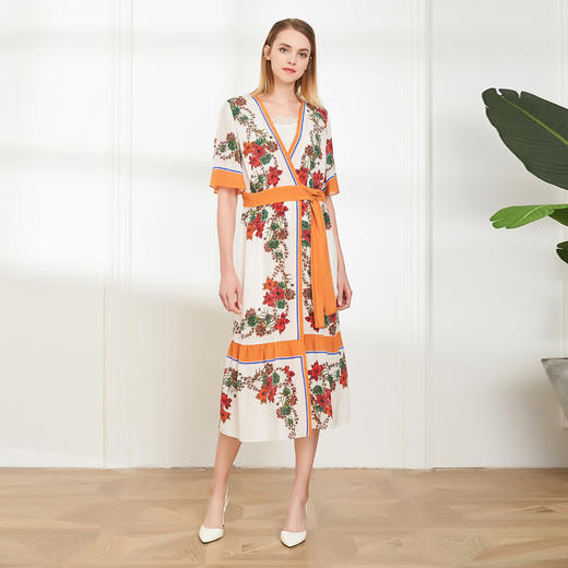 RF8A2斯尔丽夏季新款桑蚕丝时尚度假修身腰带短袖中长款连衣裙 商品图2