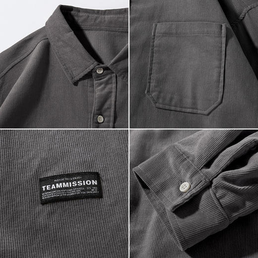 韩路休闲男装 2衬衫男上衣长袖灯芯绒纯色基本款翻领衬衣 商品图3